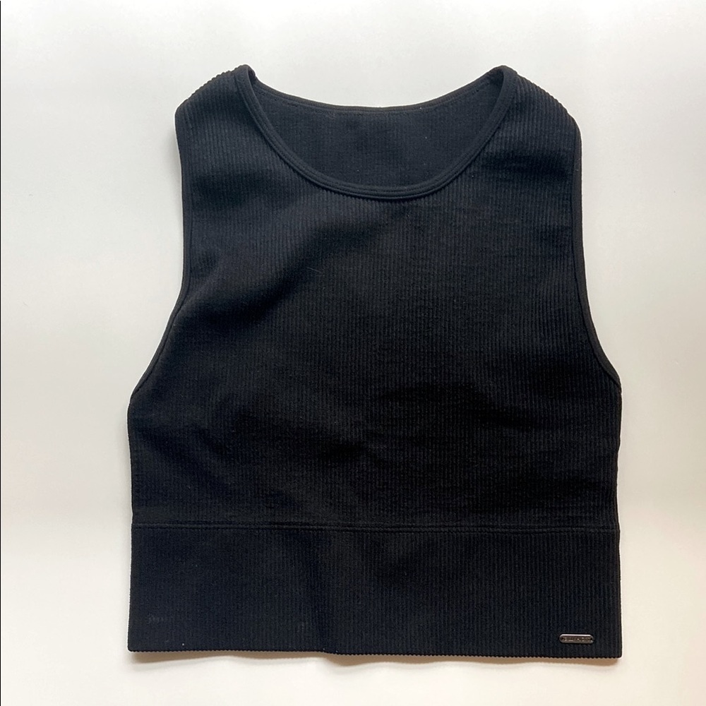 Hollister Gilly Hicks Black Fitted Ribbed Crop Tank Top